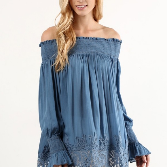 Off Shoulder Relaxed Fit Tunic - Chambray - Picture 3 of 5